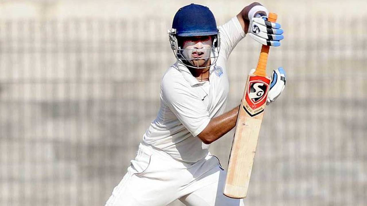 Robin Bist punches one during his century, South Zone v Central Zone, Duleep Trophy 2011-12 semi-final, 3rd day, February 6, 2012