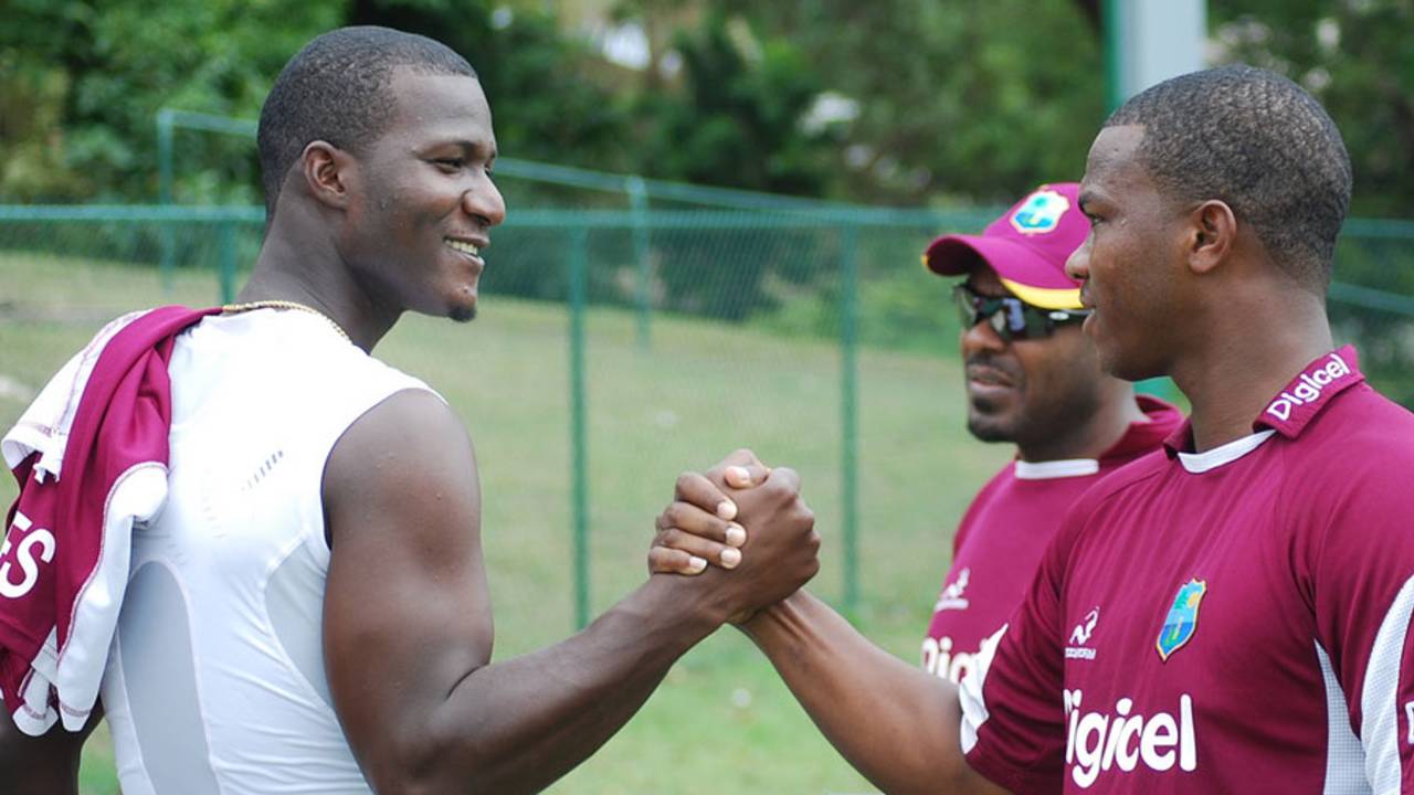 Darren Sammy meets Johnson Charles at the West Indies training camp