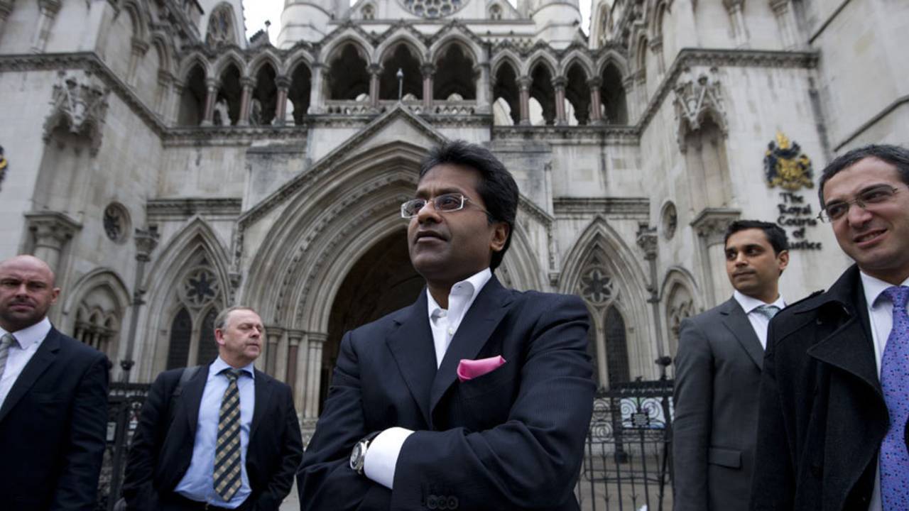 Lalit Modi outside the High Court in London during the original libel trial in 2012&nbsp;&nbsp;&bull;&nbsp;&nbsp;AFP