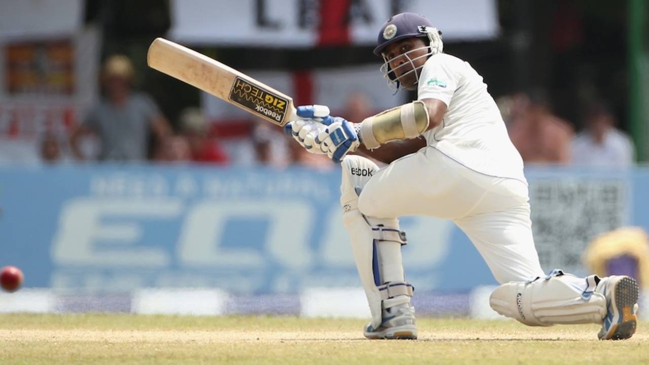 Mahela Jayawardene sweeps during his half-century, Sri Lanka v England, 2nd Test, Colombo, P Sara Oval, 5th day, April 7, 2012