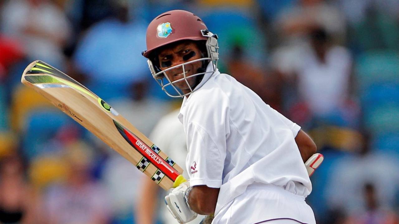 Shivnarine Chanderpaul watches as he is caught behind, West Indies v Australia, 1st Test, Barbados, 4th day, April 10, 2012