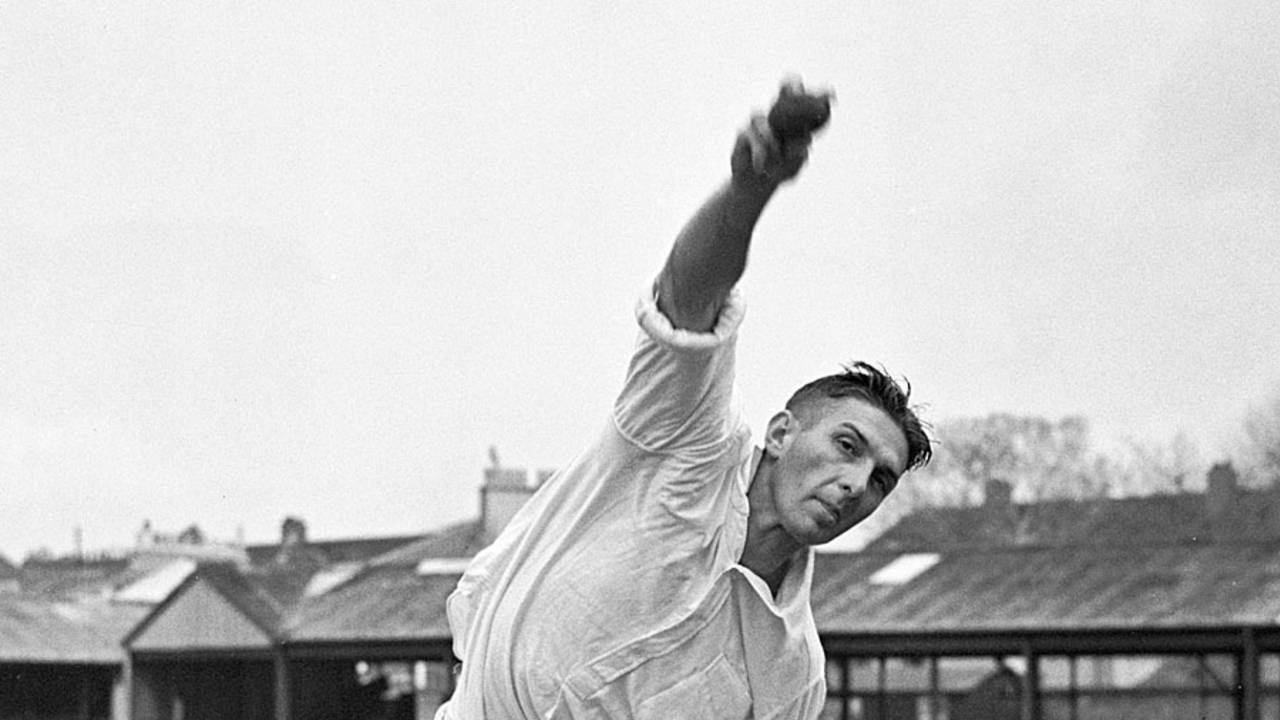 Peter Heine bowls in the nets,