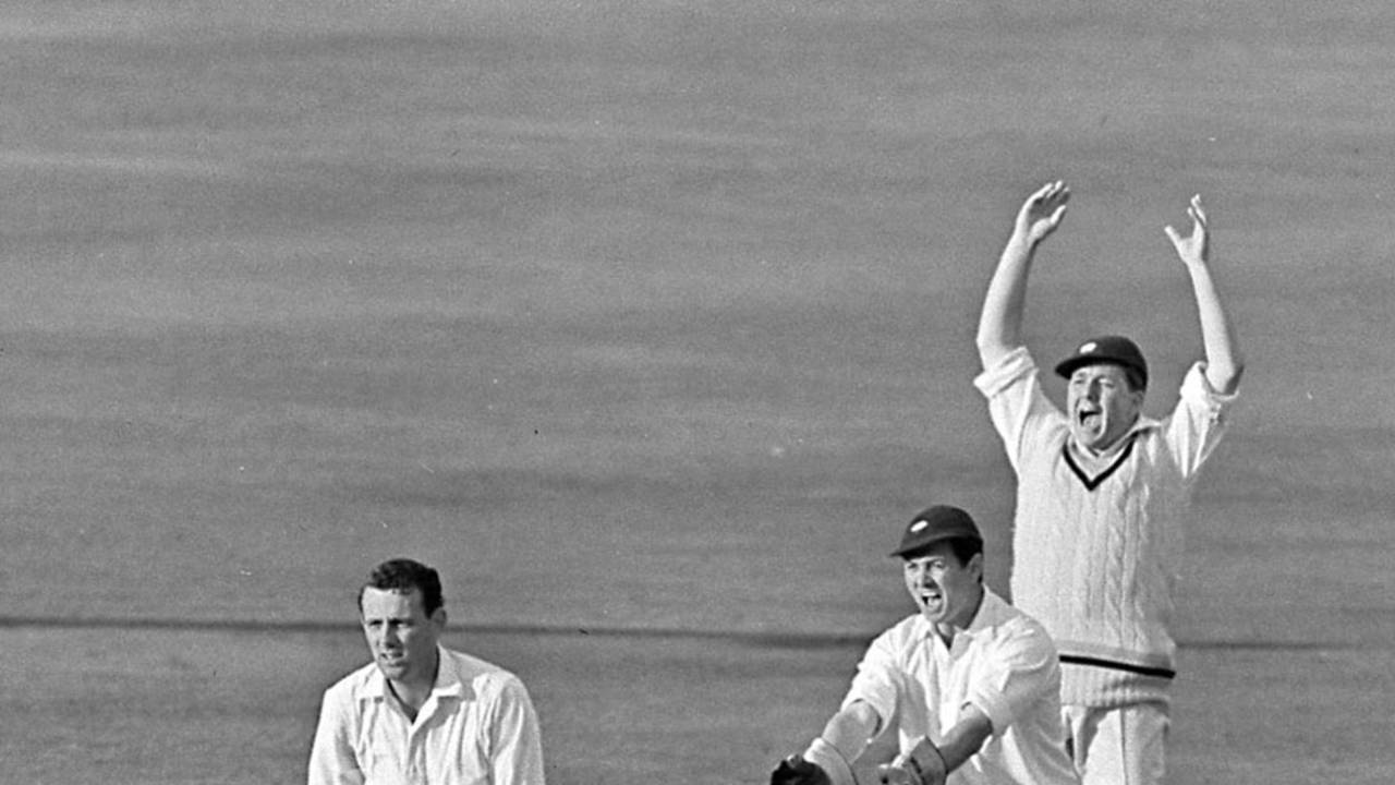 David Gibson is trapped lbw for 0 during the 1965 Gillette Cup final