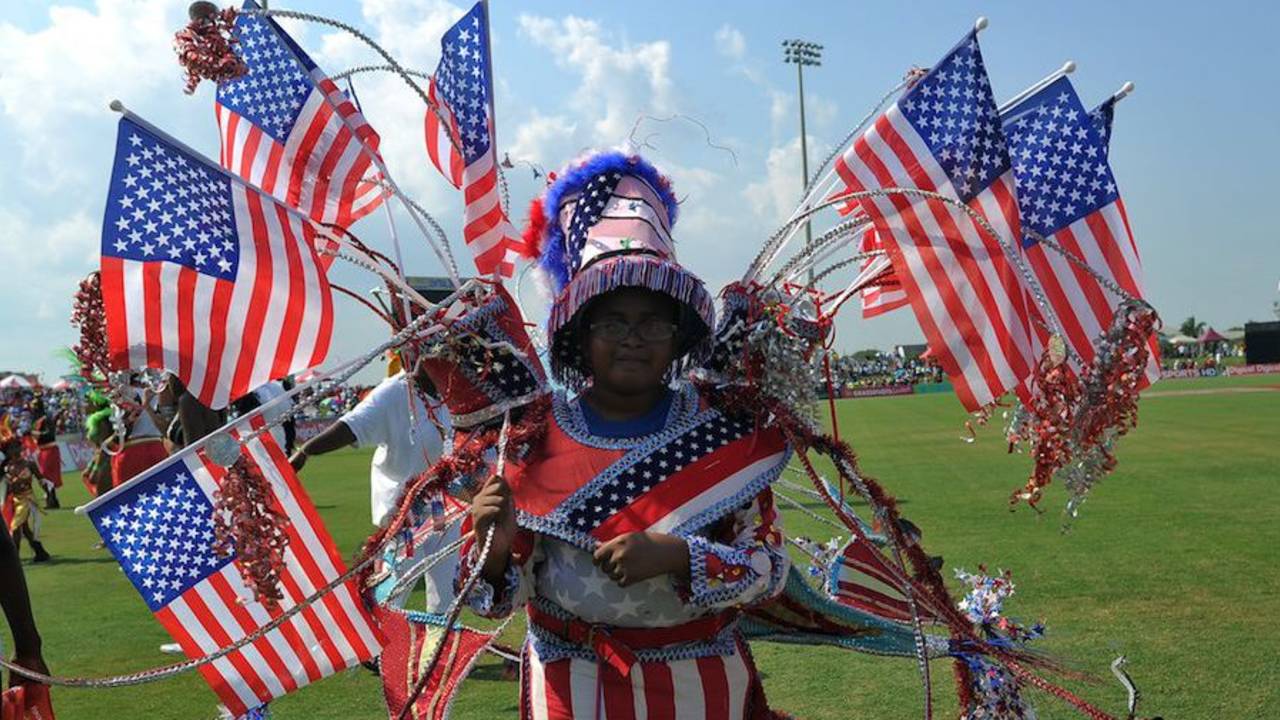 A fan with plenty of US flags, West Indies v New Zealand, 1st Twenty20, Florida, June 30, 2012