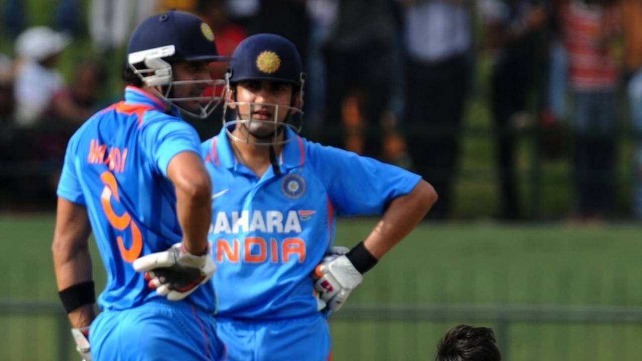 Gautam Gambhir and Manoj Tiwary added 110 for the fourth wicket, Sri Lanka v India, 5th ODI, Pallekele, August 4, 2012