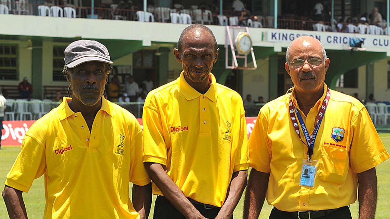 Former Jamaica and West Indies players Uton Dowe, Richard Austin and Jeff Dujon during the Jamaica 50 parade
