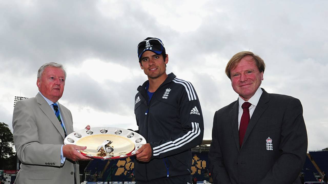 Alastair Cook was presented with the ODI shield before play