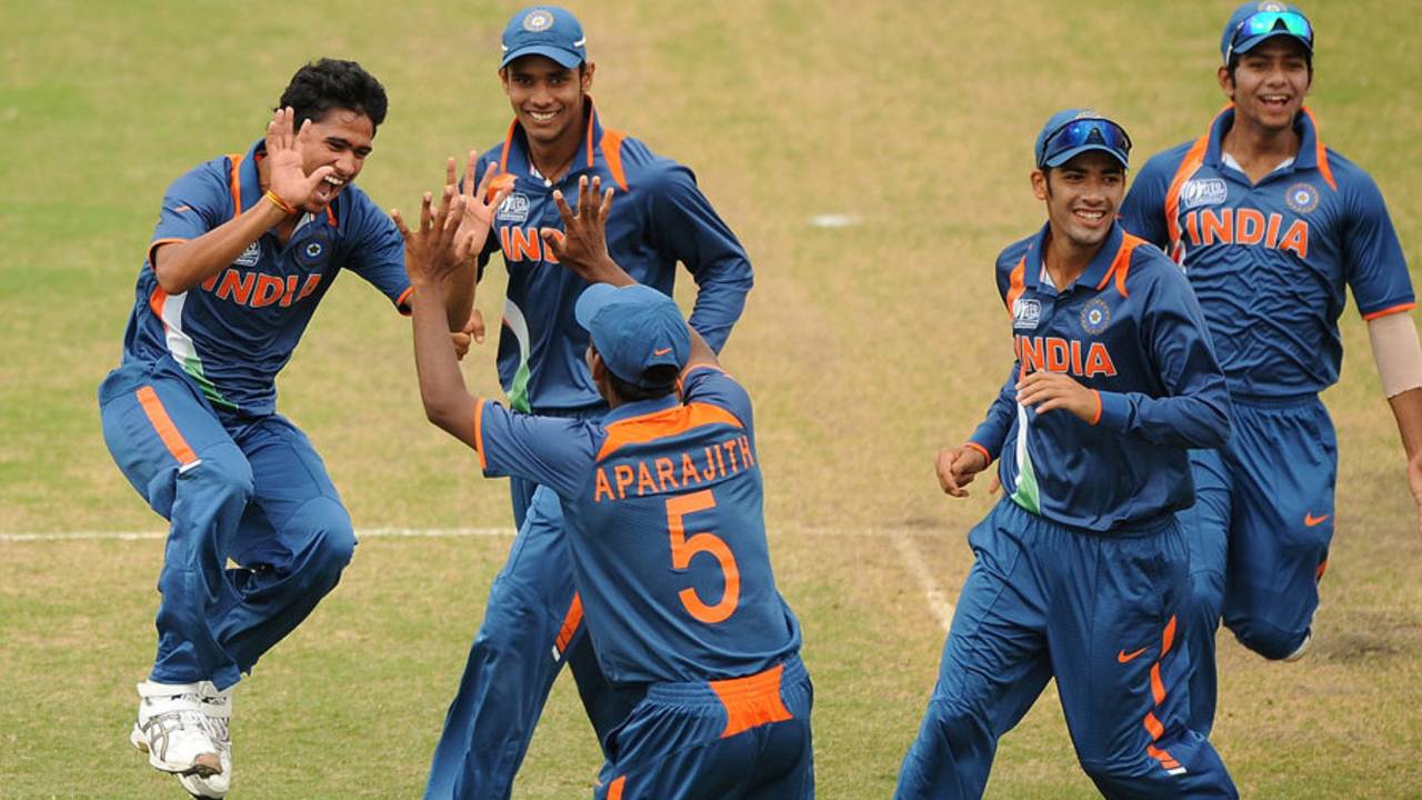 Ravikant Singh is ecstatic after claiming a wicket, Australia v India, ICC U-19 World Cup, final, Townsville, August 26, 2012