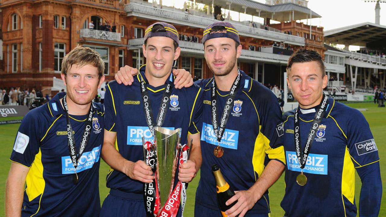 Liam Dawson, Chris Wood, James Vince and Michael Bates pose with the CB40 trophy, Hampshire v Warwickshire, CB40 Final, Lord's, September 15, 2012