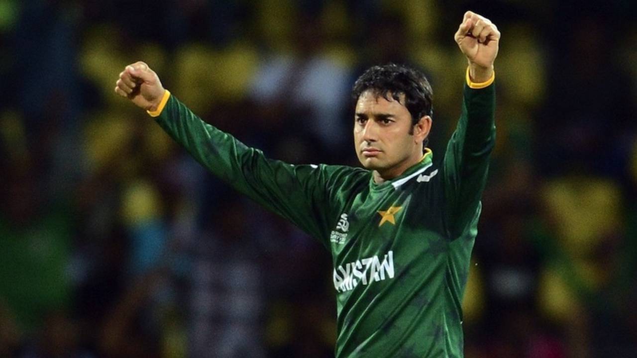 Saeed Ajmal raises his arms after picking up a wicket, New Zealand v Pakistan, World T20 2012, Group D, Pallekele, September, 23, 2012
