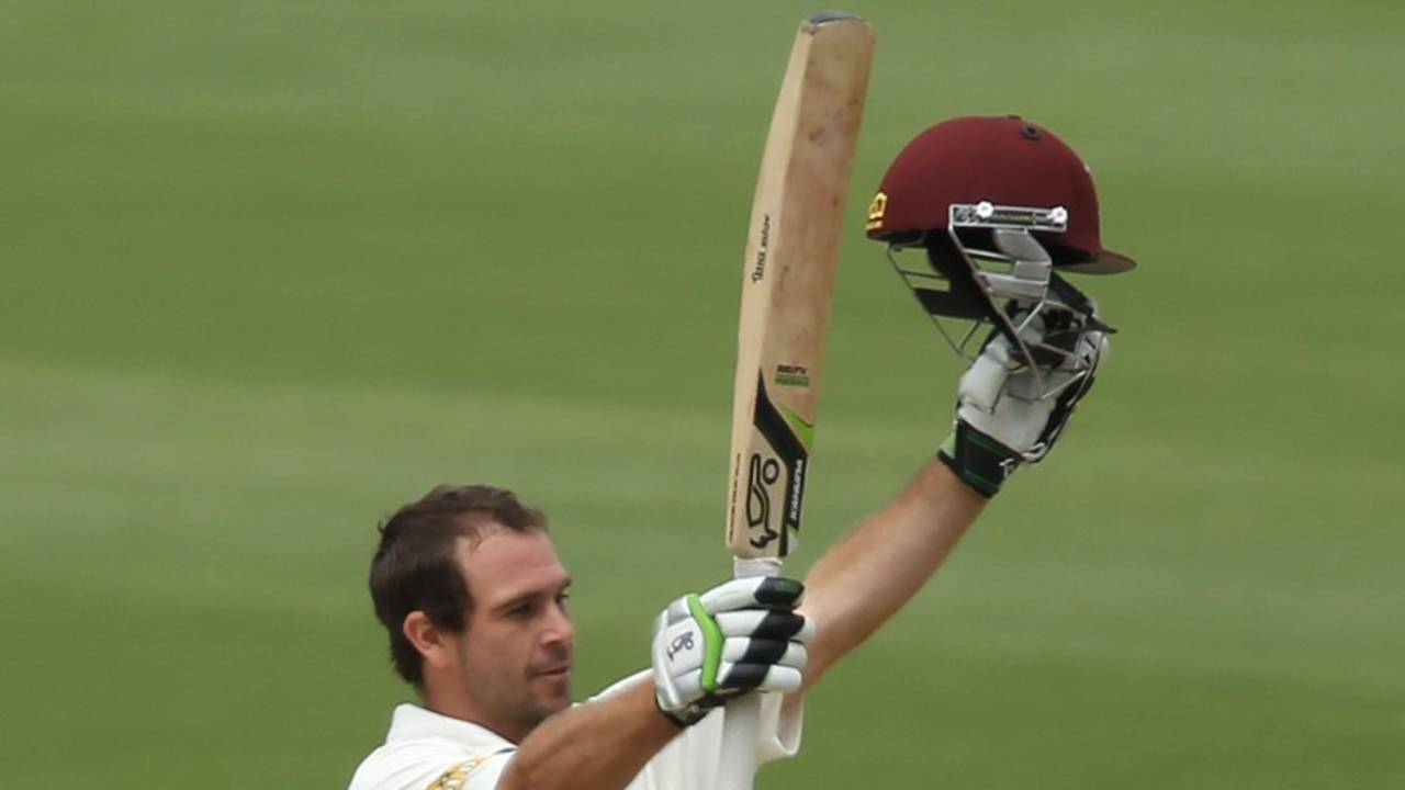 Wade Townsend celebrates his century, South Australia v Queensland, Sheffield Shield, Adelaide, 3rd day, October 25, 2012