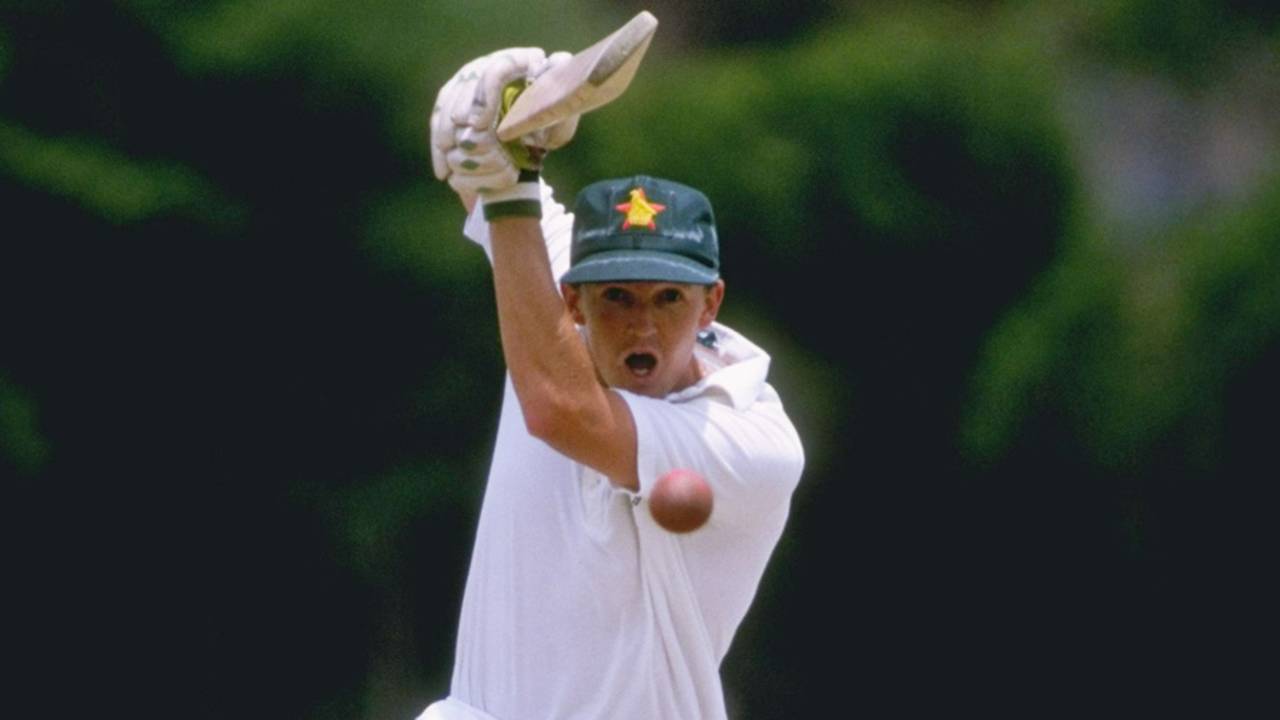 Andy Flower drives on his way to 81, Zimbabwe v New Zealand, 1st Test, Bulawayo, 4th day, November 4, 1992