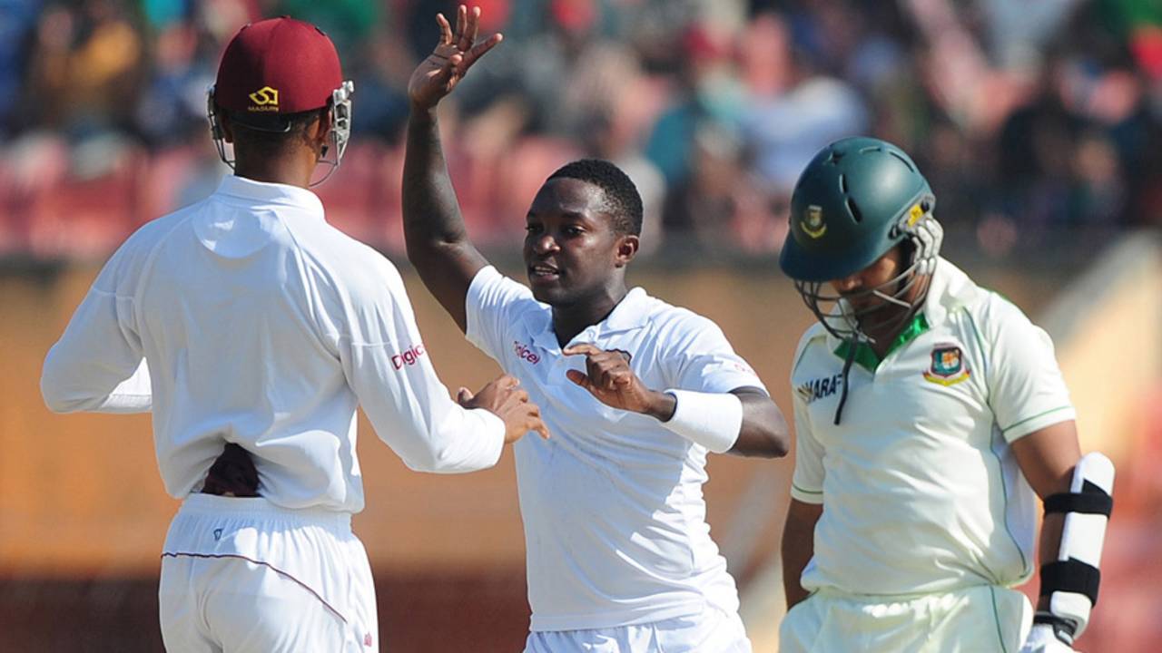 Fidel Edwards made the first breakthrough, Bangladesh v West Indies, 2nd Test, Khulna, 1st day, November 21, 2012