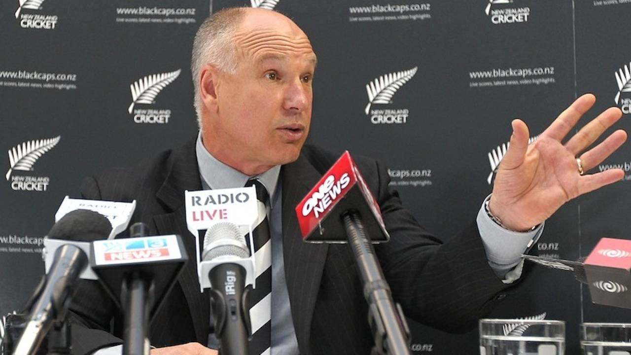 New Zealand Cricket chief executive David White at a press conference&nbsp;&nbsp;&bull;&nbsp;&nbsp;Getty Images