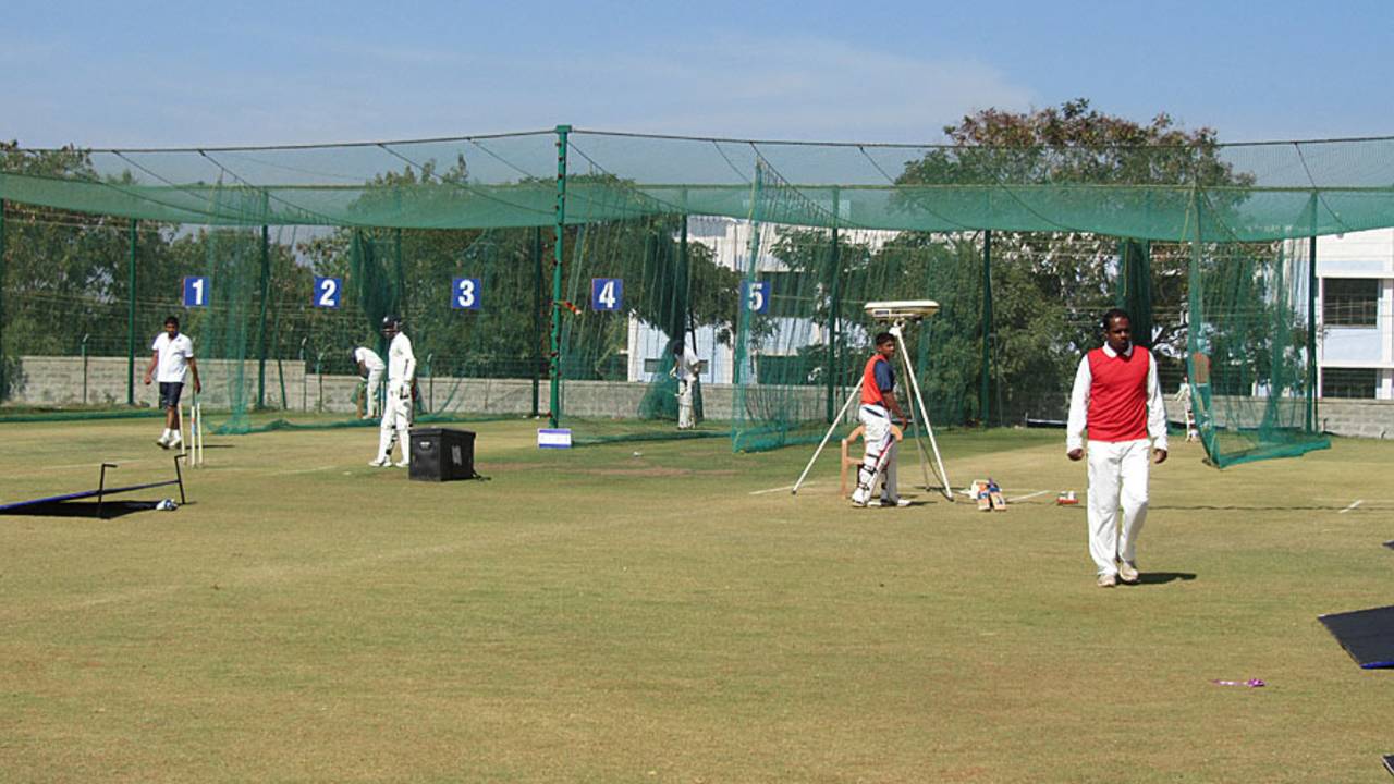 Players practice at the KSCA Academy nets, Karnataka v Haryana, Ranji Trophy 2012-13, Group B, Hubli, 1st day, December 22, 2012