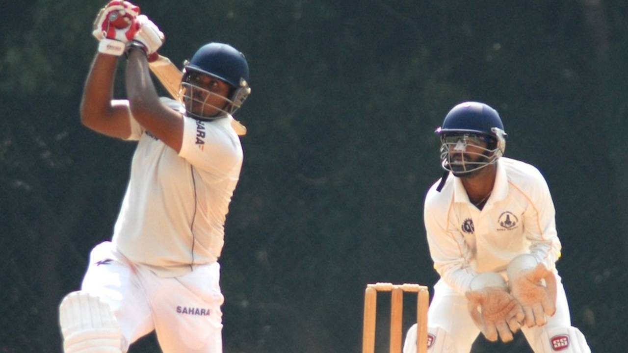 Mukul Dagar plays an aggressive shot during his knock of 65, Tamil Nadu v Uttar Pradesh, Ranji Trophy, Group B, Chennai, 3rd day, December 24, 2012