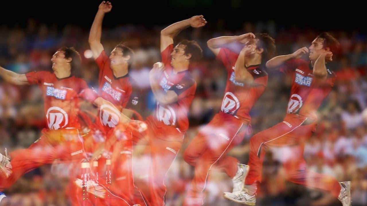 William Sheridan bowling as captured in a multiple exposure shot  , Melbourne Renegades v Adelaide Strikers, BBL, Melbourne, January 2, 2013