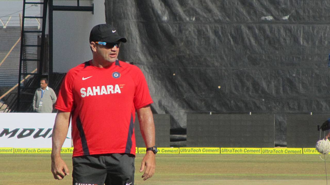 India's bowling coach Joe Dawes at practice, Rajkot, January 10, 2013