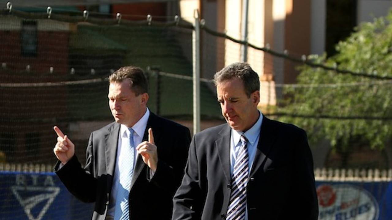 The former NSW Premier Nathan Rees with the NSW Cricket CEO Dave Gilbert