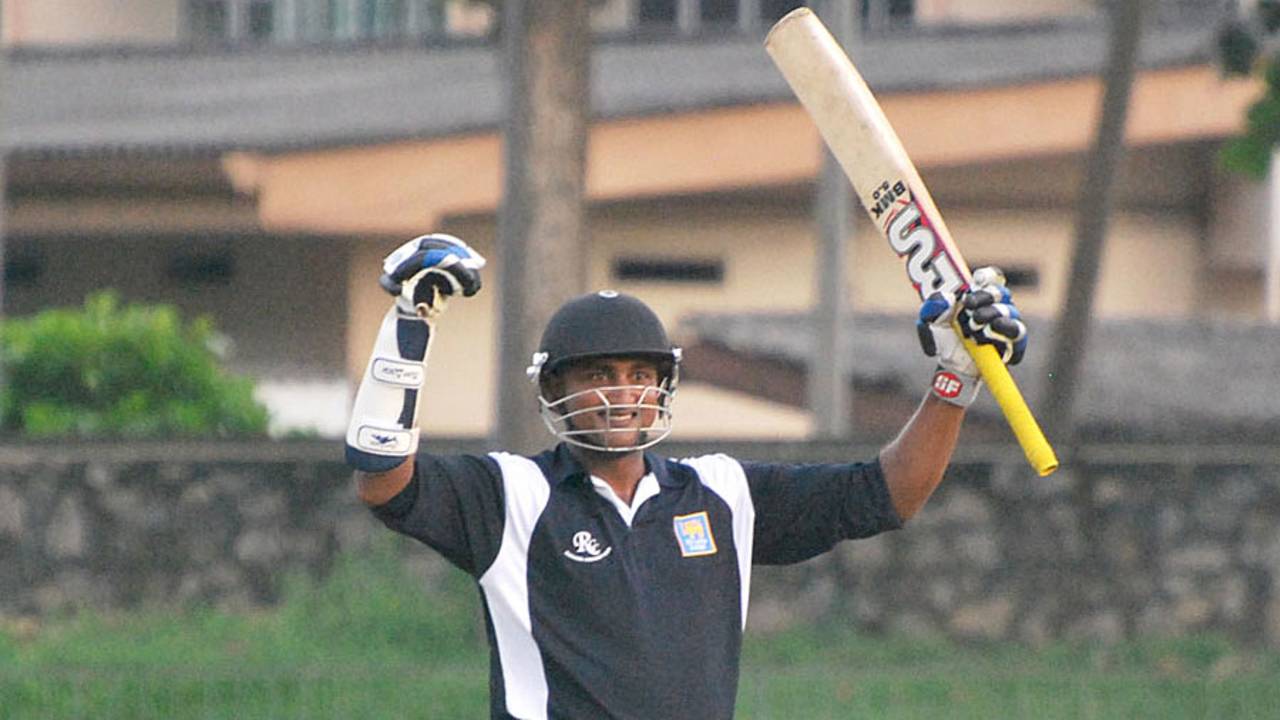 Kaushalya Weeraratne celebrates his half-century, Sinhalese Sports Club v Ragama Cricket Club, Premier Limited Over Tournament, final, Colombo, January 12, 2013