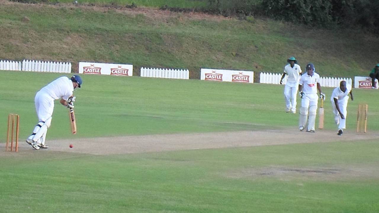 Peter Burgoyne survived 78 balls for his unbeaten 18, Mountaineers v Southern Rocks, Logan Cup, Mutare, 2nd day, February 6, 2013