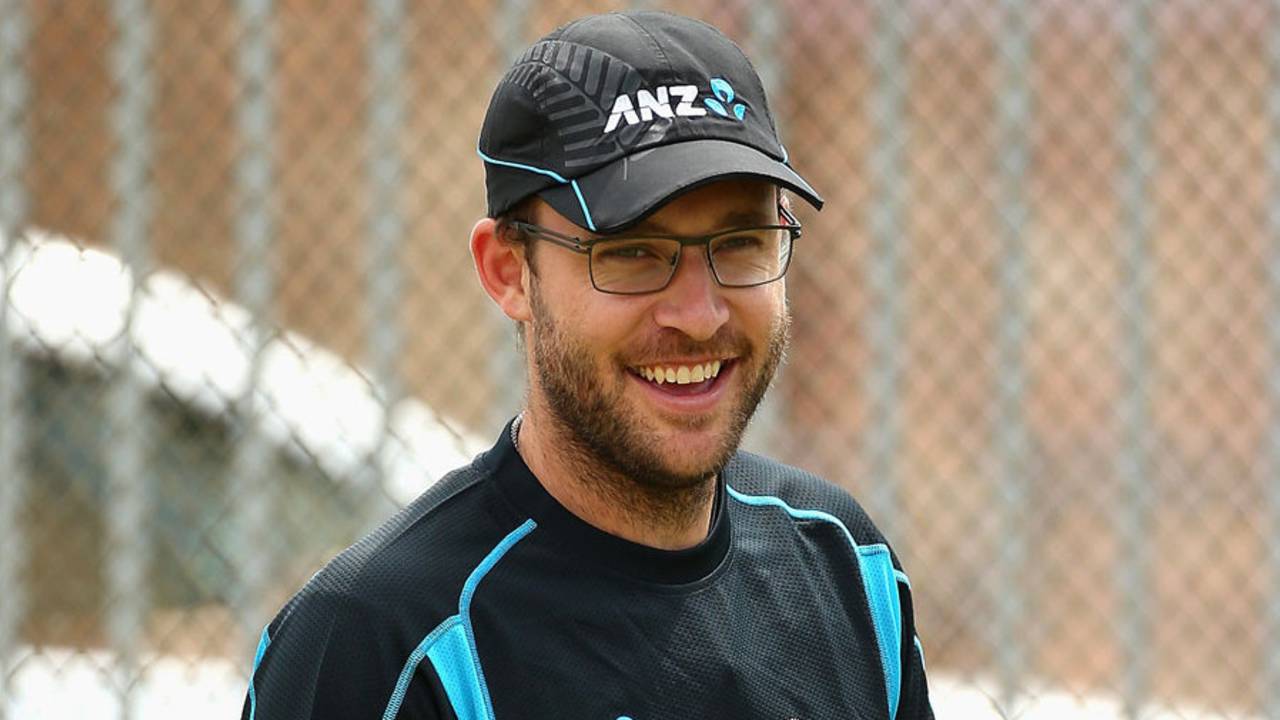 The recuperating Daniel Vettori joins New Zealand at a training session, Auckland, February 22, 2013