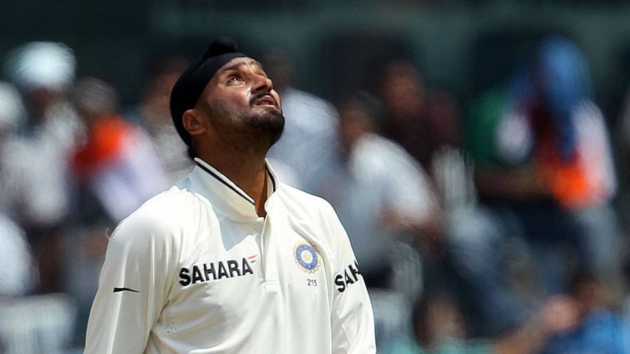 Harbhajan Singh is relieved after striking in his 24th over, India v Australia, 1st Test, Chennai, 2nd day, February 23, 2013