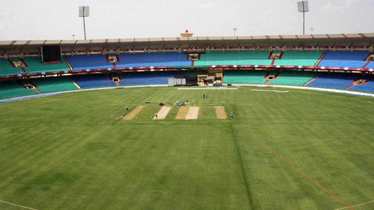 The stadium in Raipur gets ready to host its first IPL match, April 27, 2013
