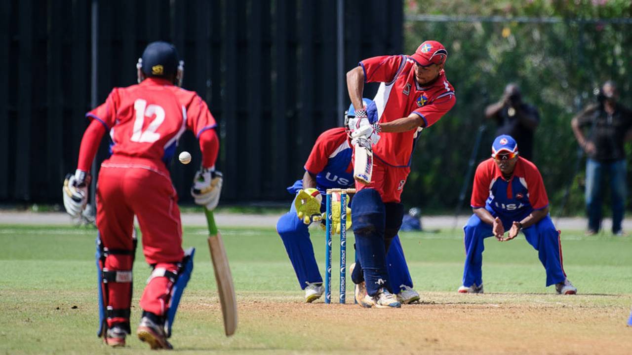 Bermuda's Chris Douglas whips one off his hips in his match-winning 89, Bermuda v USA, World Cricket League Division 3, Hamilton, May 4, 2013
