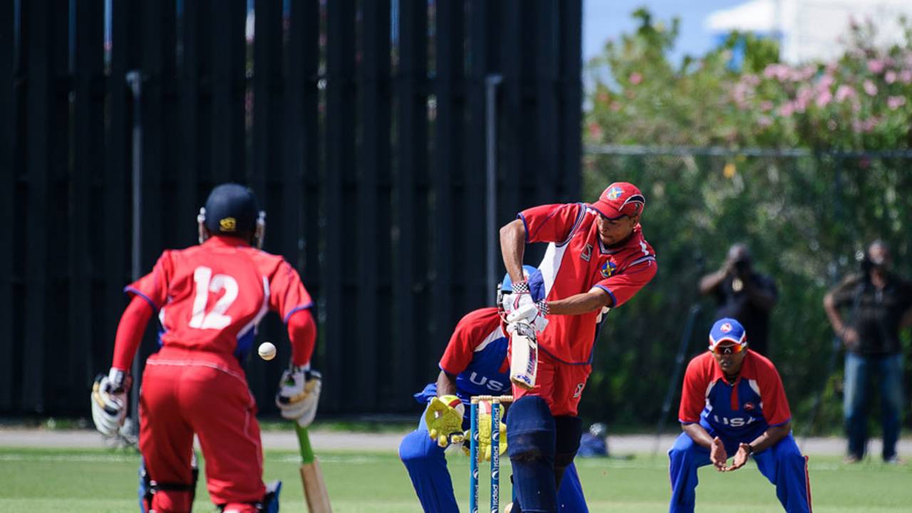 Bermuda's Chris Douglas whips one off his hips in his match-winning 89, Bermuda v USA, World Cricket League Division 3, Hamilton, May 4, 2013