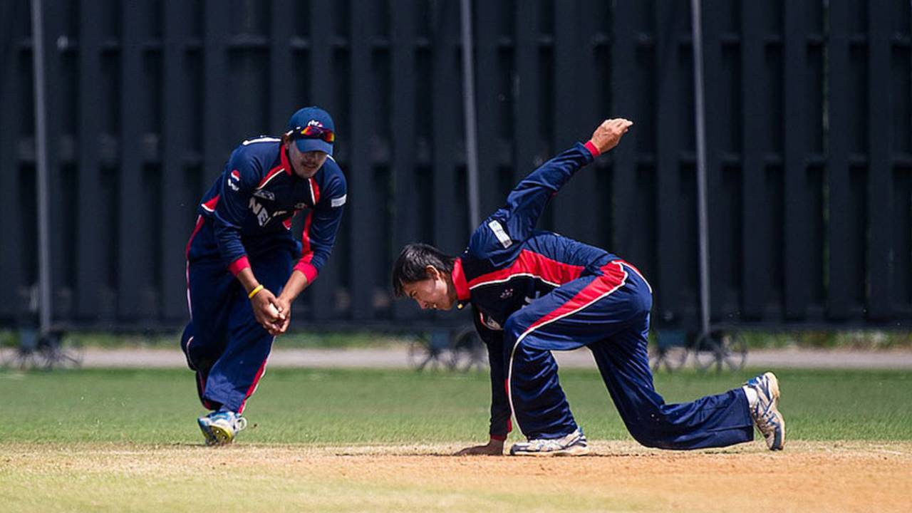 Pradeep Airee and Shakti Gauchan have some fun, Nepal v Uganda, World Cricket League Division 3, final, Hamilton, May 5, 2013