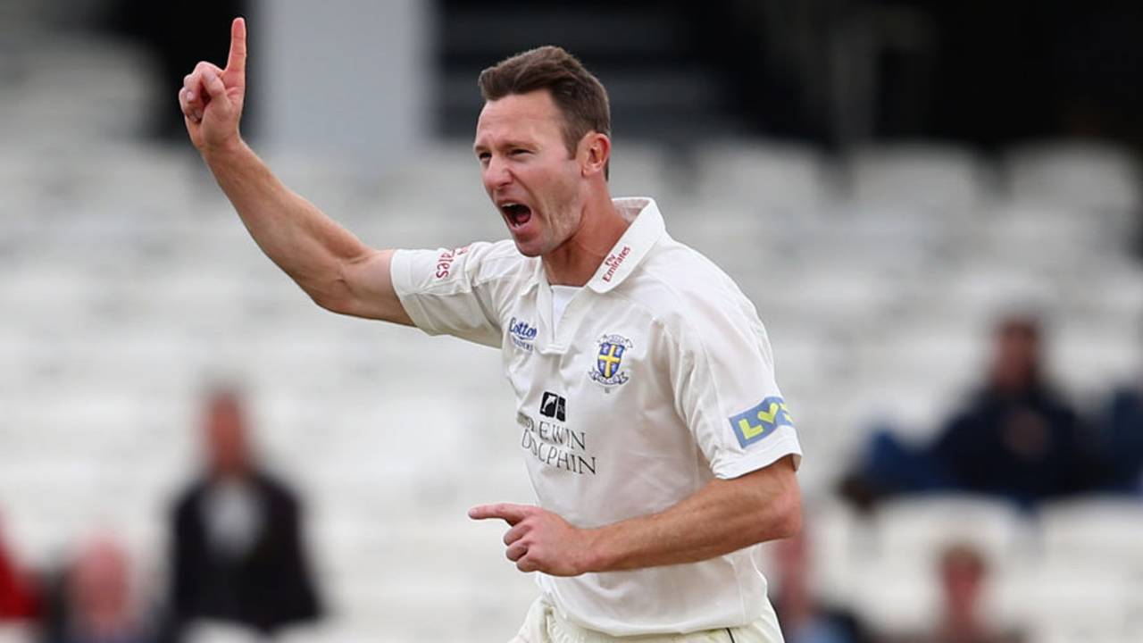 Callum Thorp took three top-order wickets, Surrey v Durham, County Championship, Division One, The Oval, 1st day, May 10, 2012