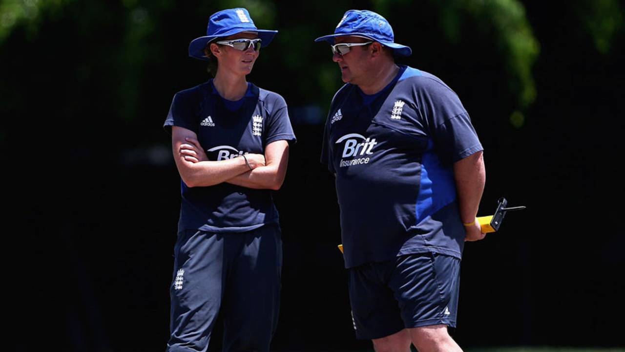 England Women's captain Charlotte Edwards with coach Mark Lane, ICC Women's World T20, Colombo, October 6, 2012
