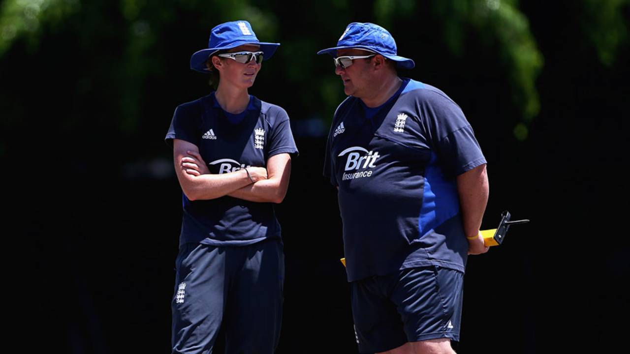 England Women's captain Charlotte Edwards with coach Mark Lane, ICC Women's World T20, Colombo, October 6, 2012