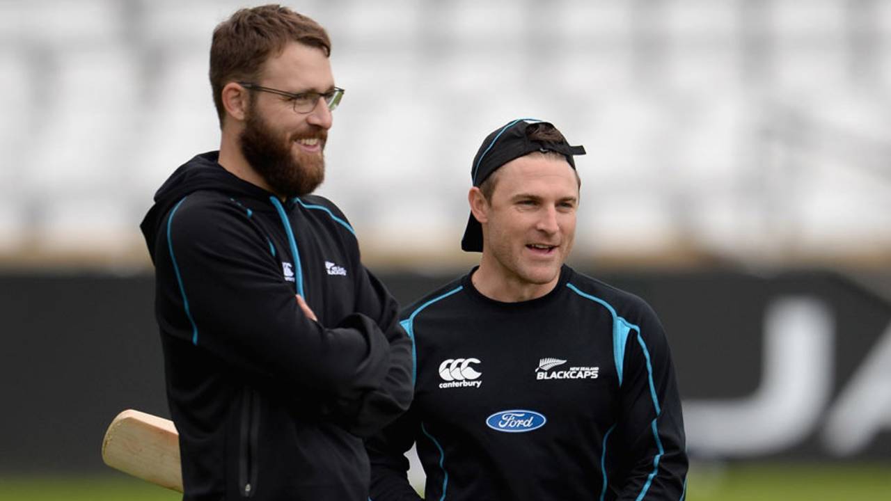 Daniel Vettori and Brendon McCullum during a practice session at Headingley, Leeds, May 22, 2013