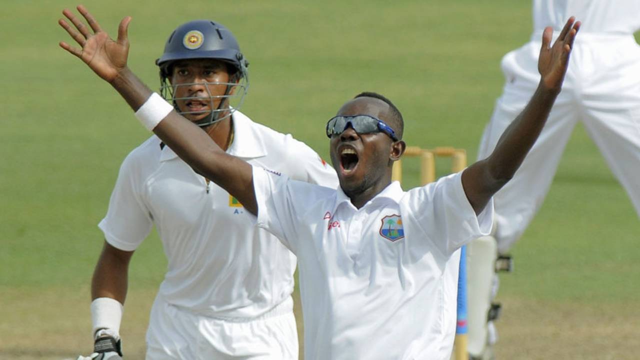 Nikita Miller celebrates after dismissing Kithuruwan Vithanage, West Indies A v Sri Lanka A, 1st unofficial Test, 1st day, St Kitts, June 5, 2013
