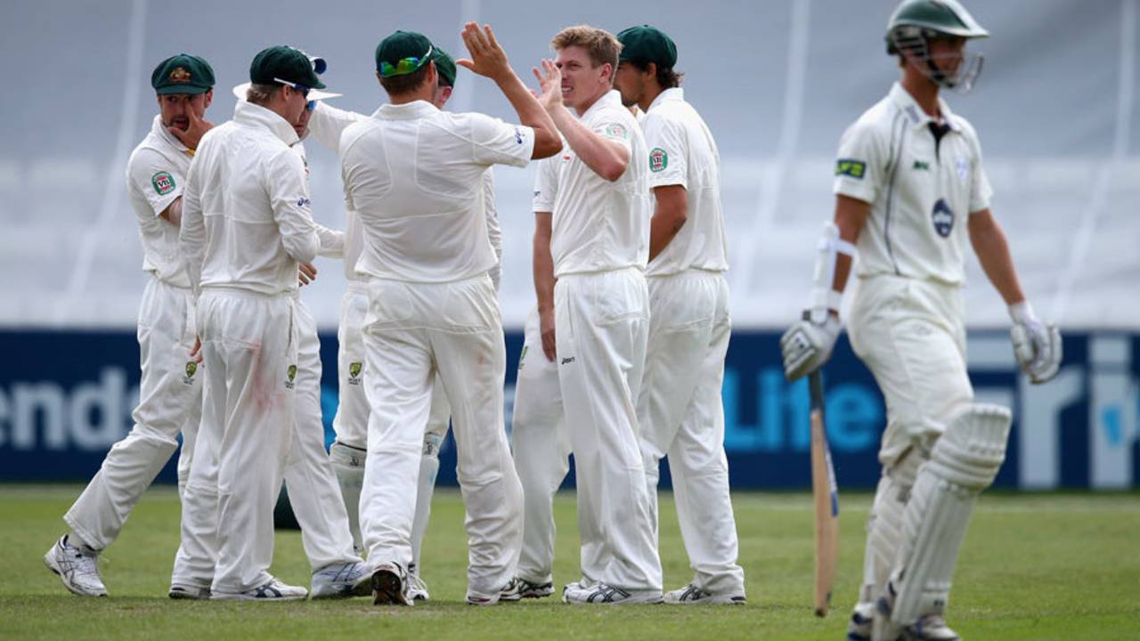 James Faulkner removed Matthew Pardoe for 57, Worcestershire v Australians, New Road, 4th day, July 5, 2013