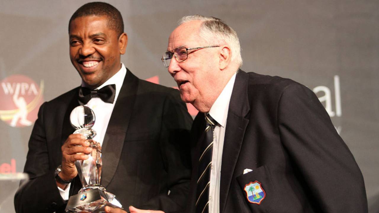 Jackie Hendriks with his WICB Lifetime Achievement Award, Port-of-Spain, July 4, 2013