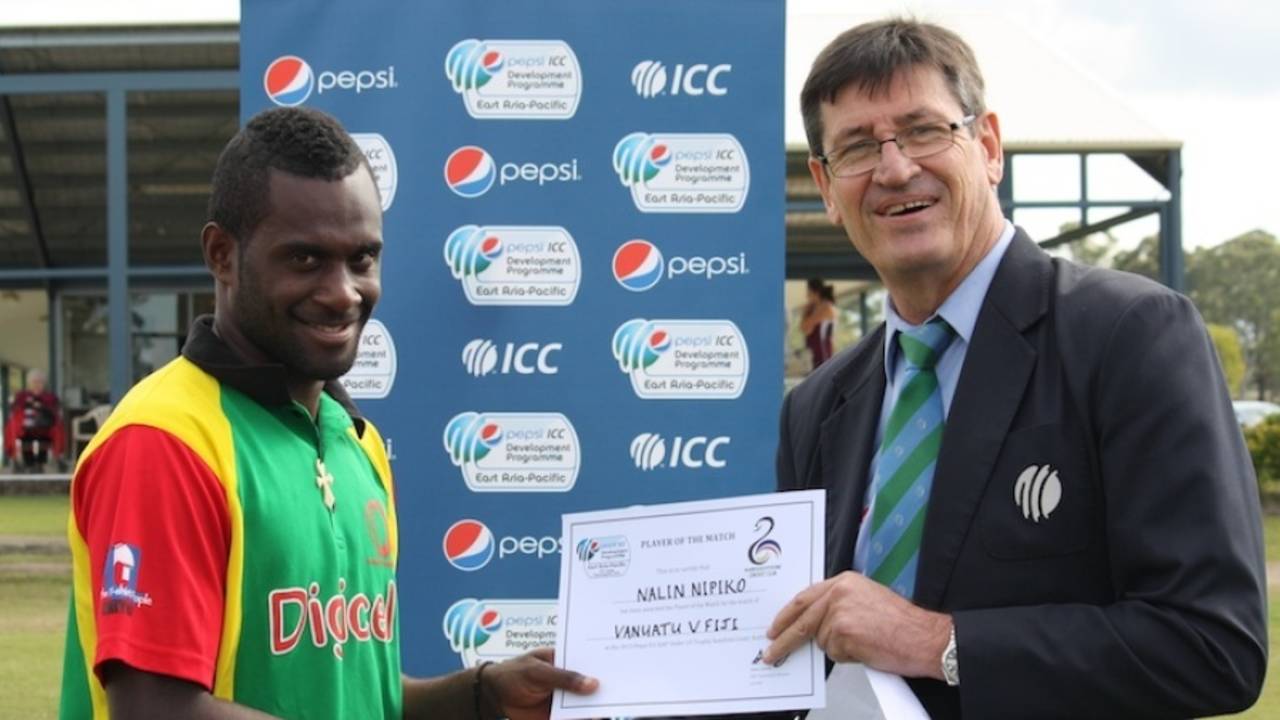 Vanuatu's Nalin Nipiko was Man of the Match for taking 4 for 26, Fiji v Vanuatu, East Asia-Pacific Under-19 Championship, Buderim, July 7, 2013
