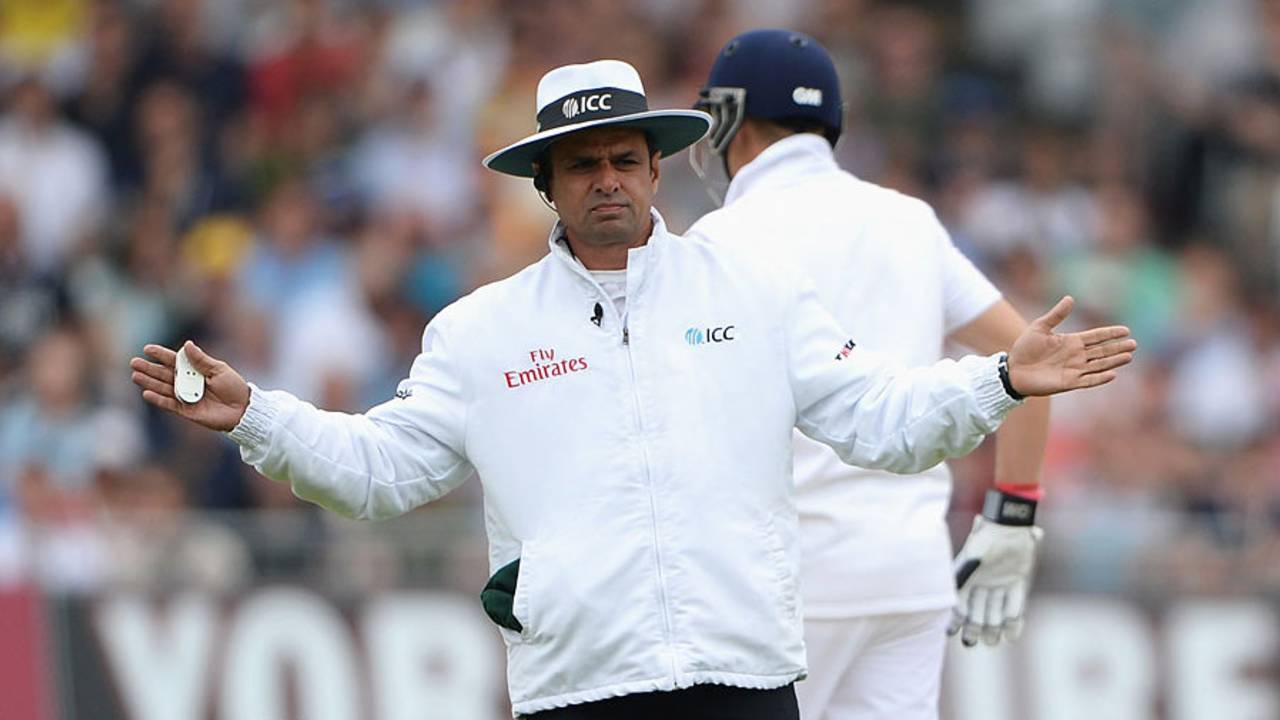Aleem Dar signals a wide off the first ball of the series, England v Australia, 1st Investec Test, Trent Bridge, 1st day, July 10, 2013