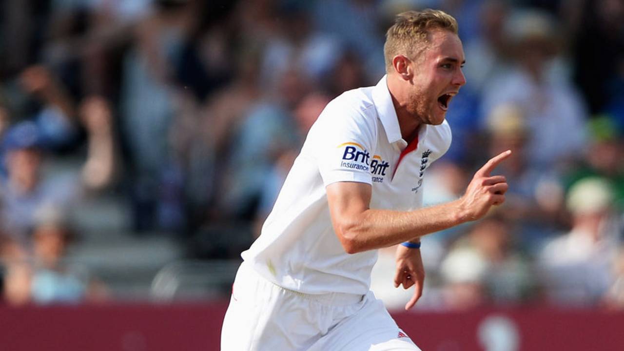 Stuart Broad charges off in celebration at removing Michael Clarke, England v Australia, 1st Investec Test, Trent Bridge, 3rd day, July 12, 2013