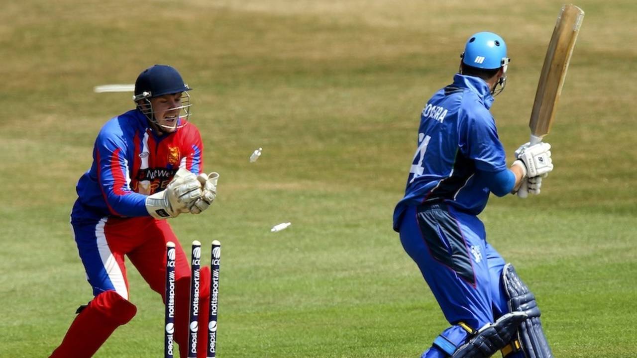 Alessandro Bonora was stumped for 23, Italy v Jersey, 1st semi-final, ICC European Championship Division One, Hove, July 13, 2013