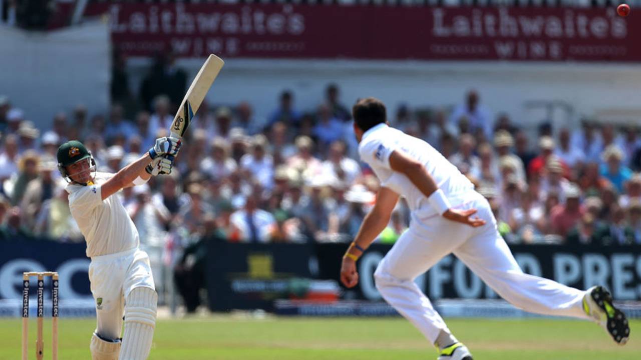 Brad Haddin goes on the charge against Steven Finn, England v Australia, 1st Investec Test, Trent Bridge, 5th day, July 14, 2013