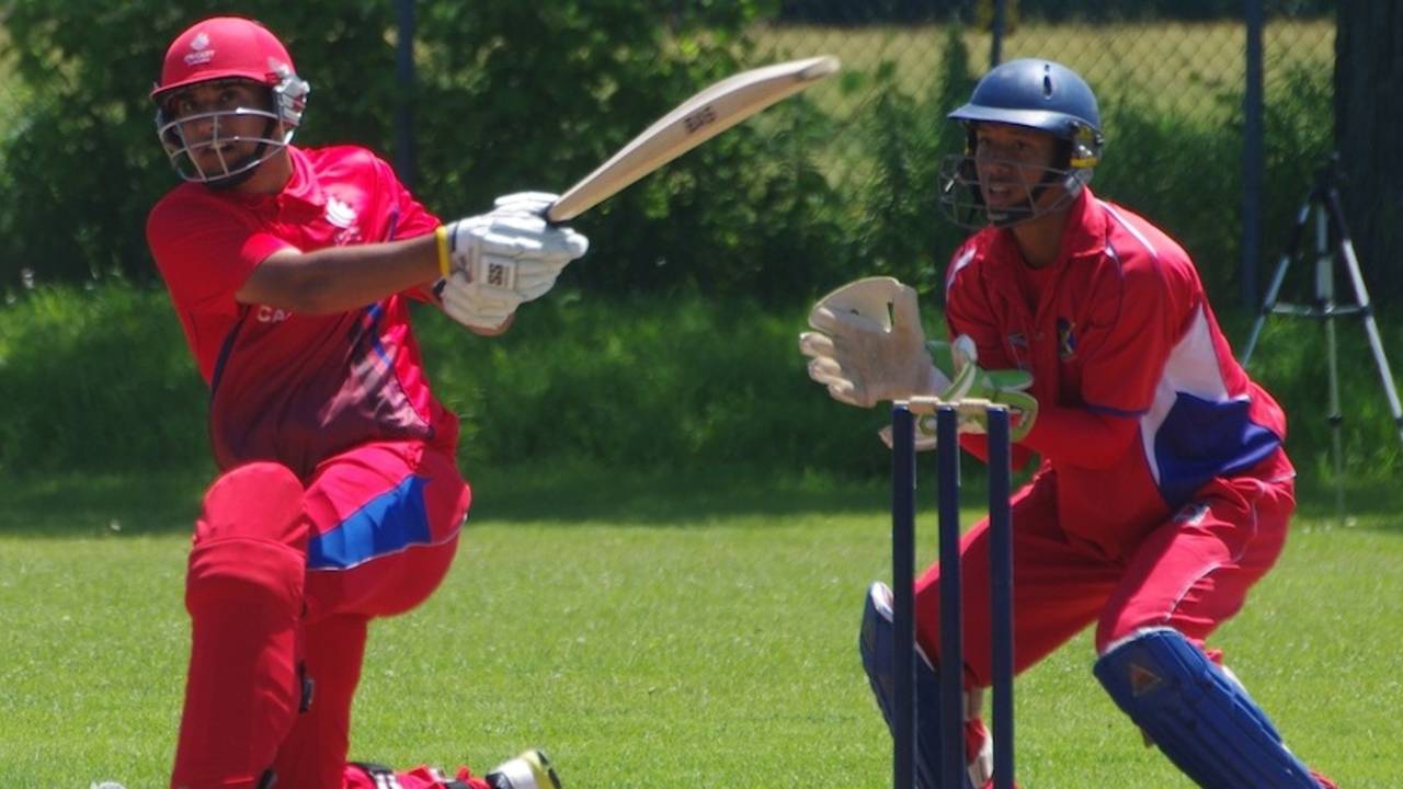 Armaan Kapoor hits out during his knock of 64, Canada Under-19 v Bermuda Under-19, ICC Americas Under-19, King City, July 13, 2013