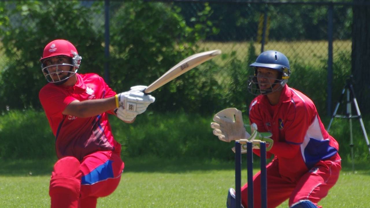 Armaan Kapoor hits out during his knock of 64, Canada Under-19 v Bermuda Under-19, ICC Americas Under-19, King City, July 13, 2013