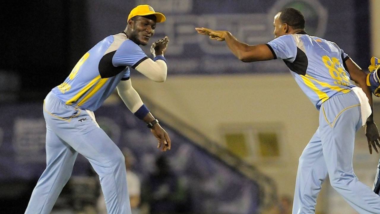 Darren Sammy and Garey Mathurin break into a dance, St Lucia Zouks v Antigua Hawksbills, Caribbean Premier League, Gros Islet, August 6, 2013 