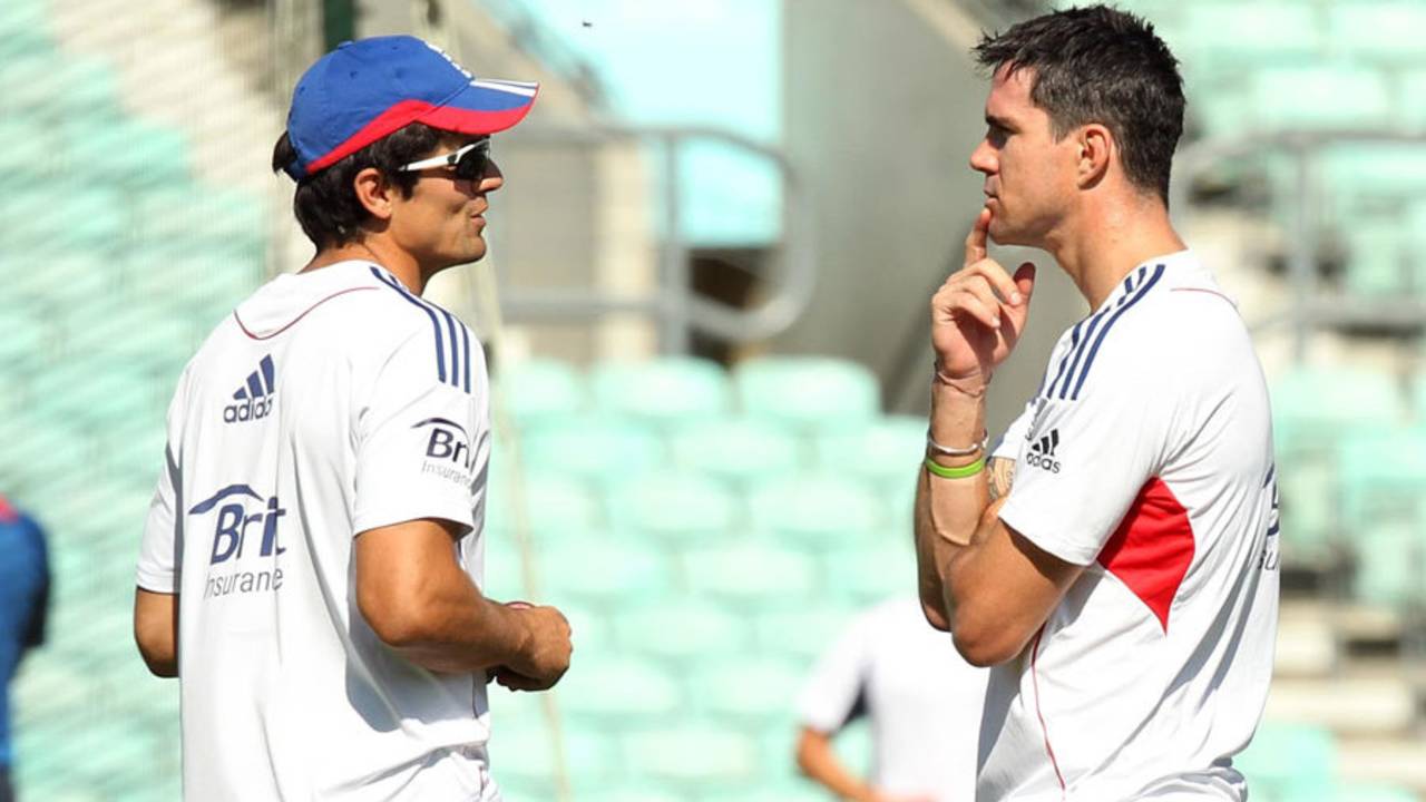 Alastair Cook and Kevin Pietersen at England practice, England v Australia, 5th Investec Test, The Oval, August 20, 2013
