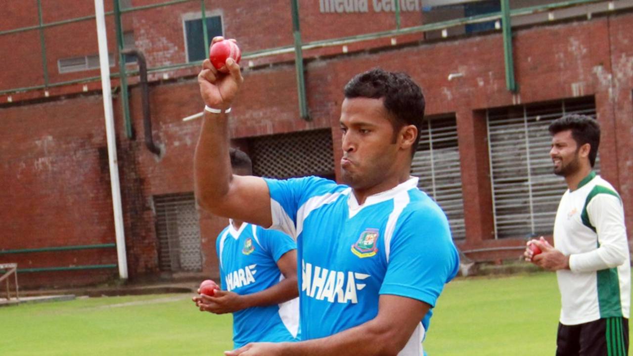 Nazmul Hossain bowls in the nets
