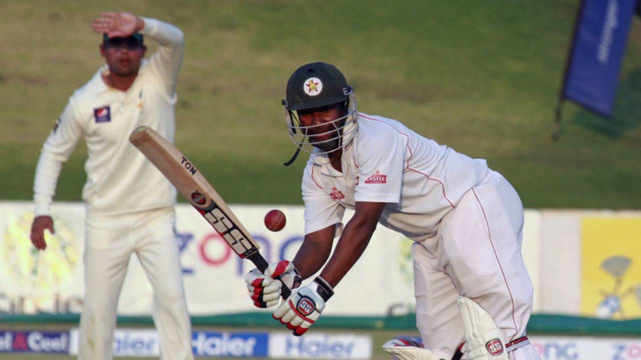 Tino Mawoyo clips the ball into the leg side, Zimbabwe v Pakistan, 2nd Test, Harare, 3rd day, September 12, 2013