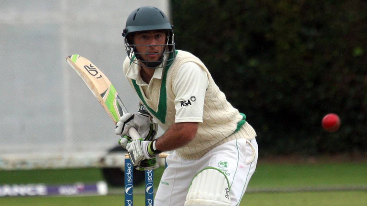John Anderson prepares for a shot, Ireland v Scotland, ICC Intercontinental Cup, 3rd day, Dublin, September 13, 2013